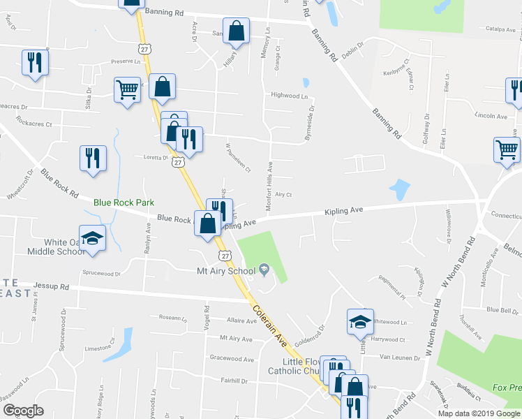 map of restaurants, bars, coffee shops, grocery stores, and more near 5811 Monfort Hills Avenue in Cincinnati