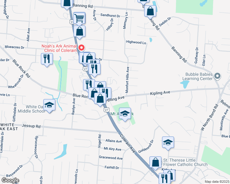 map of restaurants, bars, coffee shops, grocery stores, and more near 2618 Chesterfield Court in Cincinnati
