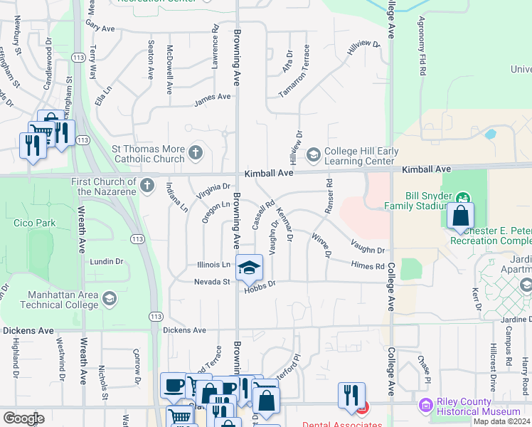 map of restaurants, bars, coffee shops, grocery stores, and more near 1768 Cassell Road in Manhattan
