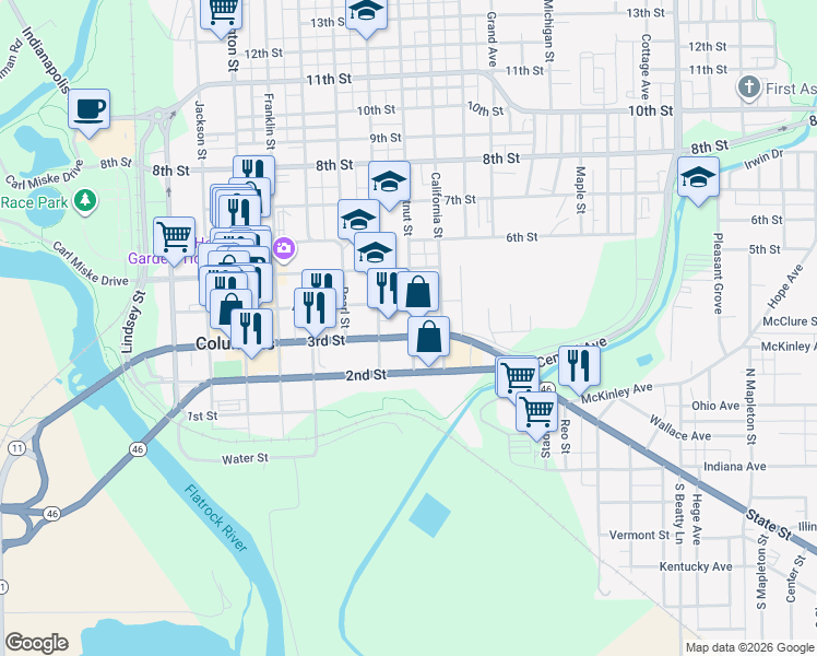 map of restaurants, bars, coffee shops, grocery stores, and more near 915 4th Street in Columbus