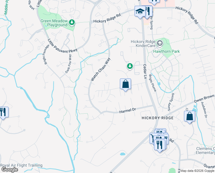 map of restaurants, bars, coffee shops, grocery stores, and more near 10807 Timber View Way in Columbia