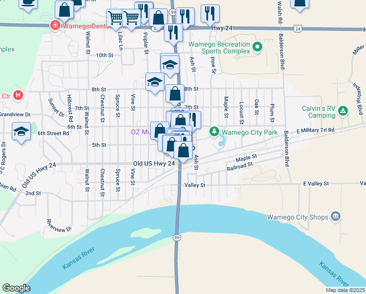 map of restaurants, bars, coffee shops, grocery stores, and more near 430 Lincoln Avenue in Wamego