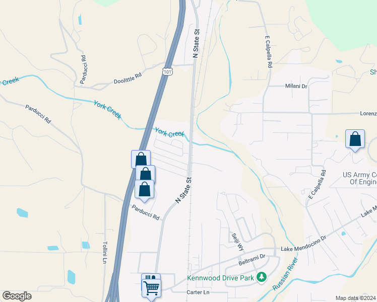 map of restaurants, bars, coffee shops, grocery stores, and more near 3900 North State Street in Ukiah