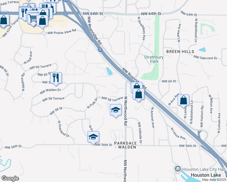 map of restaurants, bars, coffee shops, grocery stores, and more near 5984 North London Avenue in Kansas City