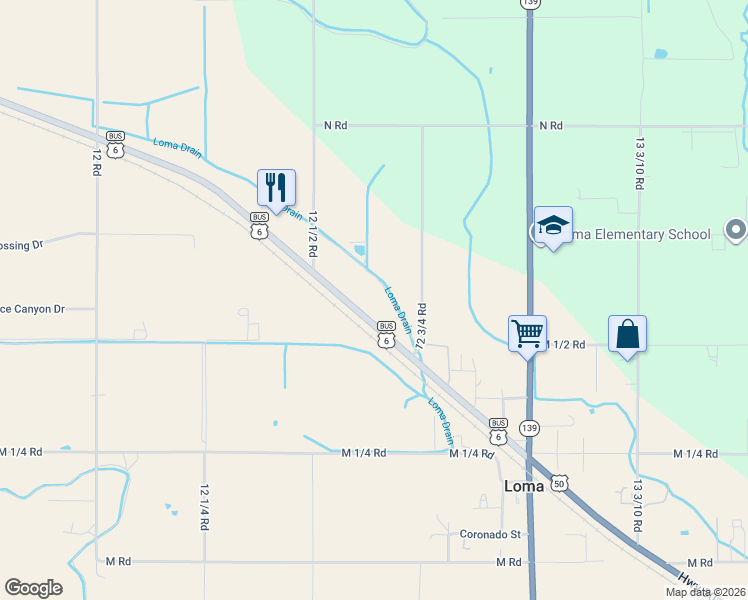 map of restaurants, bars, coffee shops, grocery stores, and more near 1262 U.S. 6 Business in Loma