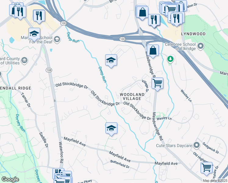 map of restaurants, bars, coffee shops, grocery stores, and more near 7812 Old Hollow Lane in Ellicott City