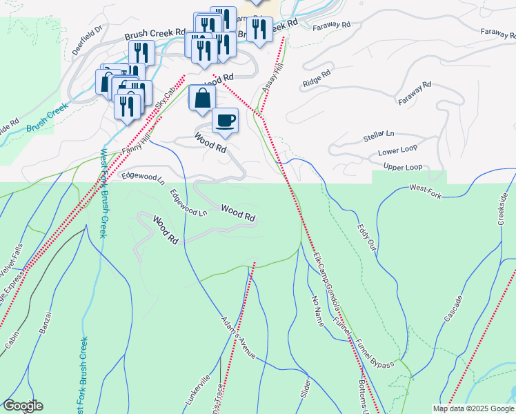map of restaurants, bars, coffee shops, grocery stores, and more near 99 Stanton Ln in Aspen