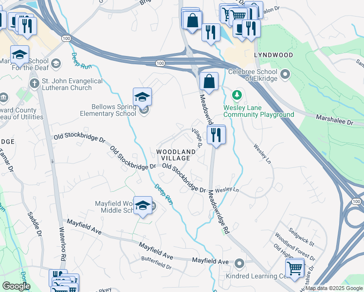 map of restaurants, bars, coffee shops, grocery stores, and more near 7750 Mayfair Circle in Ellicott City