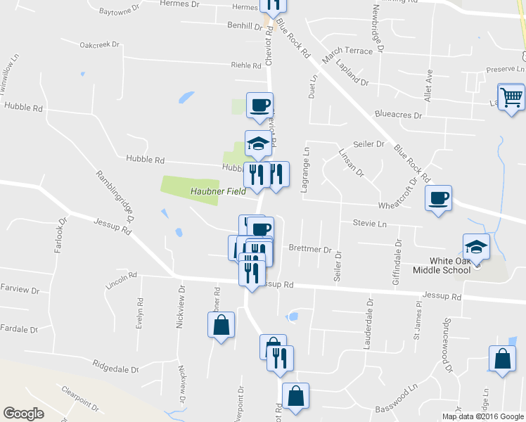 map of restaurants, bars, coffee shops, grocery stores, and more near 6020 Cheviot Road in Cincinnati