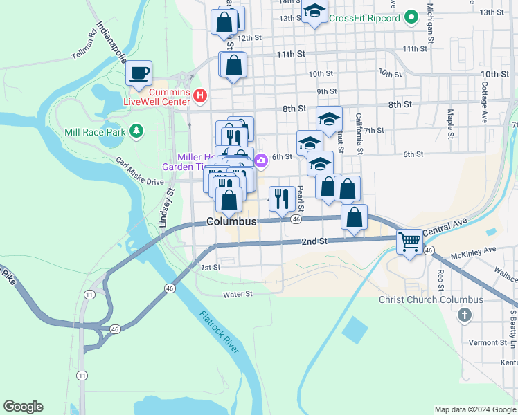 map of restaurants, bars, coffee shops, grocery stores, and more near 430 4th Street in Columbus