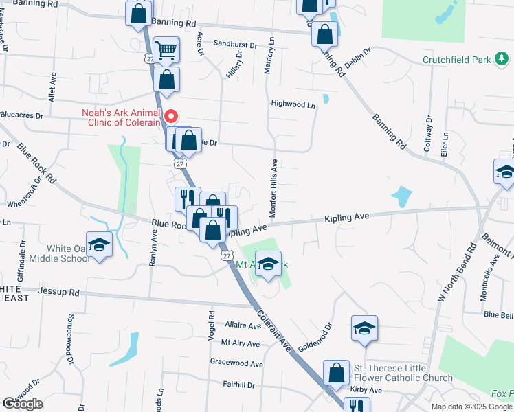 map of restaurants, bars, coffee shops, grocery stores, and more near 2602 Chesterfield Court in Cincinnati