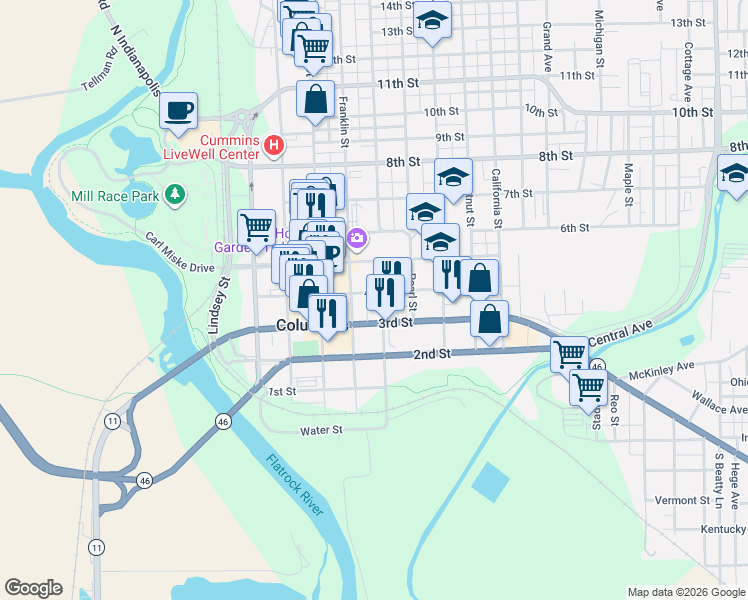 map of restaurants, bars, coffee shops, grocery stores, and more near 541 4th Street in Columbus