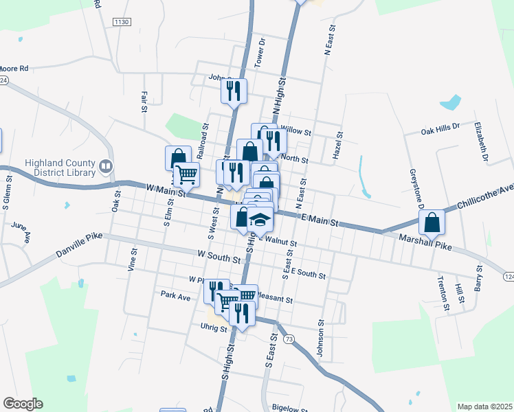 map of restaurants, bars, coffee shops, grocery stores, and more near in Hillsboro