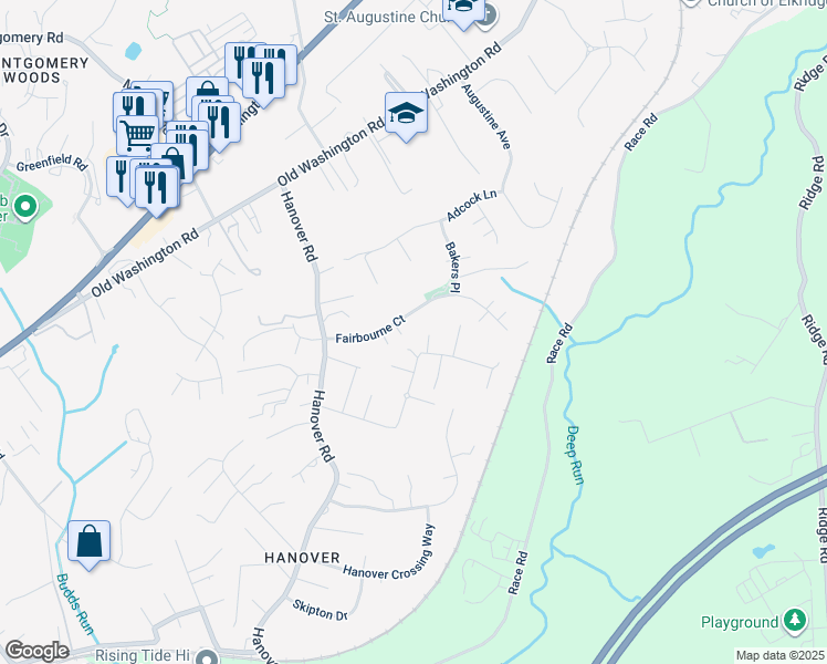 map of restaurants, bars, coffee shops, grocery stores, and more near 6158 Fairbourne Court in Hanover
