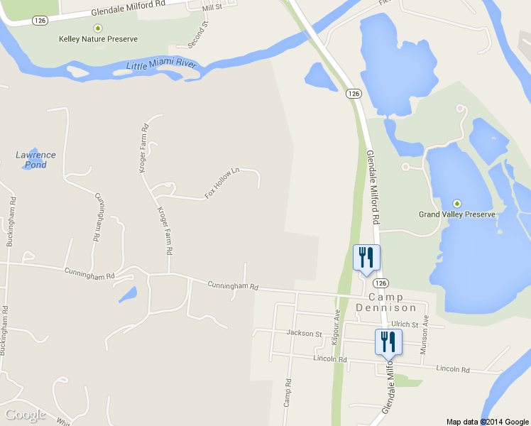 map of restaurants, bars, coffee shops, grocery stores, and more near 9875 Fox Hollow Lane in Cincinnati