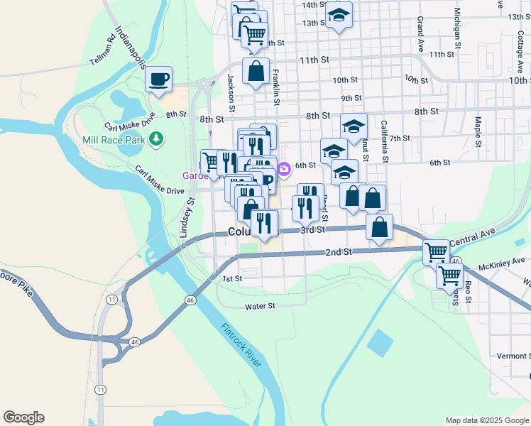 map of restaurants, bars, coffee shops, grocery stores, and more near 430 4th Street in Columbus