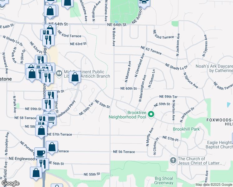 map of restaurants, bars, coffee shops, grocery stores, and more near 5913 North Bales Avenue in Kansas City