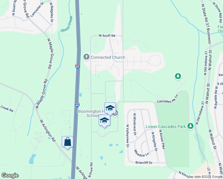 map of restaurants, bars, coffee shops, grocery stores, and more near 3901 North Kinser Pike in Bloomington