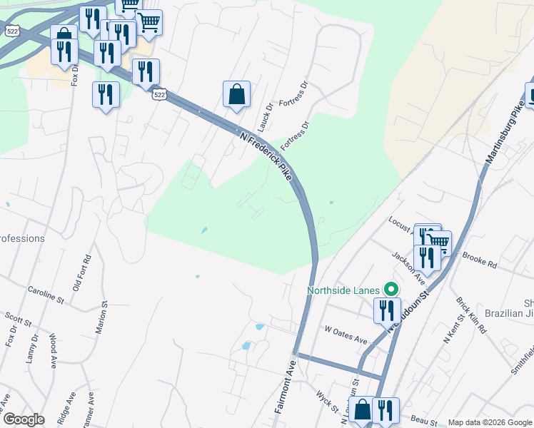map of restaurants, bars, coffee shops, grocery stores, and more near 133 Paw Paw Court in Winchester