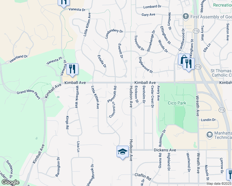 map of restaurants, bars, coffee shops, grocery stores, and more near 1916 Plymouth Road in Manhattan