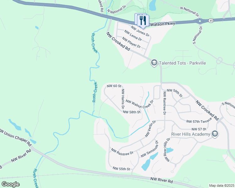map of restaurants, bars, coffee shops, grocery stores, and more near 11202 Northwest Rush Creek Cove in Kansas City
