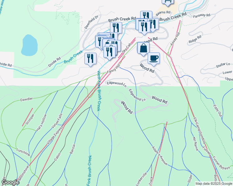 map of restaurants, bars, coffee shops, grocery stores, and more near 163 Bridge Lane in Aspen