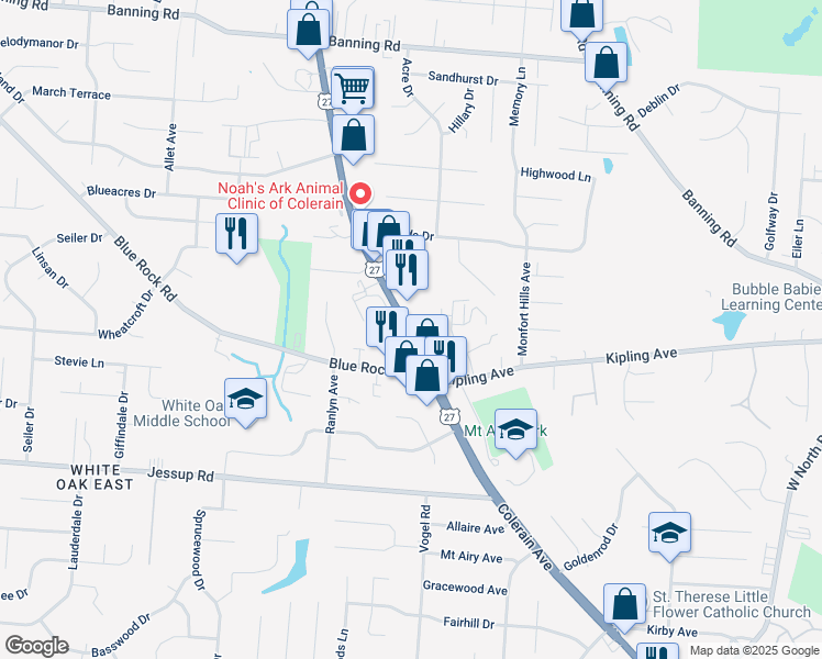 map of restaurants, bars, coffee shops, grocery stores, and more near 5944 Colerain Avenue in Cincinnati