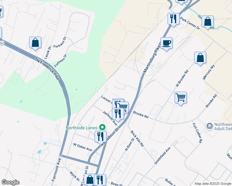 map of restaurants, bars, coffee shops, grocery stores, and more near 112 Star Fort Drive in Winchester