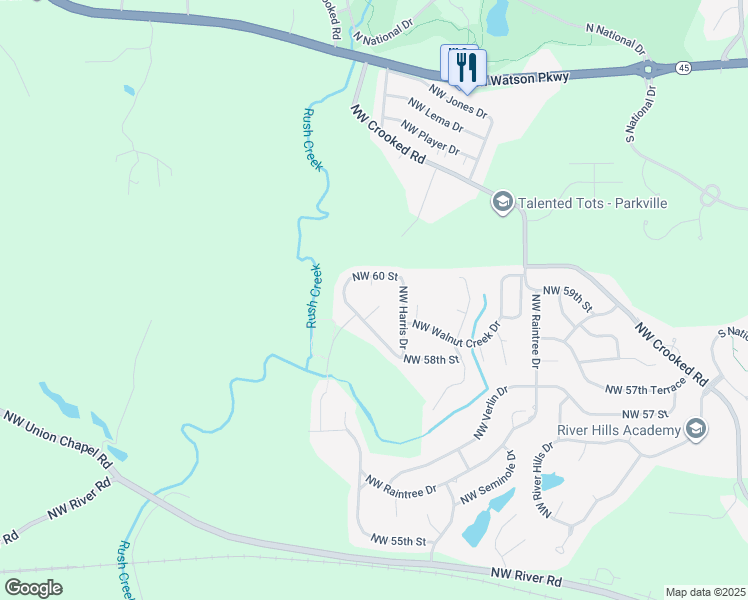 map of restaurants, bars, coffee shops, grocery stores, and more near 11202 Northwest Rush Creek Cove in Kansas City