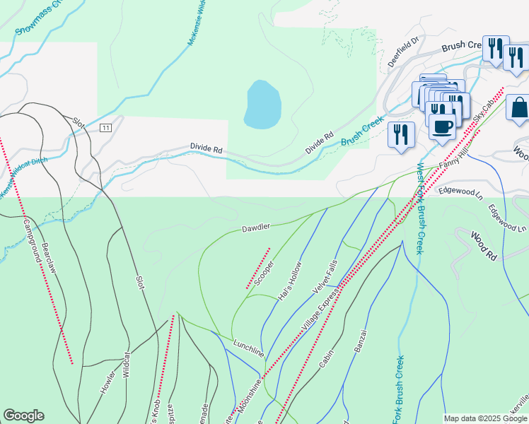 map of restaurants, bars, coffee shops, grocery stores, and more near 143 Aspen Village in Aspen