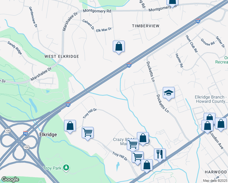 map of restaurants, bars, coffee shops, grocery stores, and more near 6200 Karas Walk in Elkridge