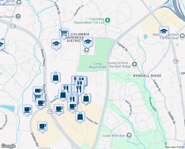 map of restaurants, bars, coffee shops, grocery stores, and more near 164 Starburn Path in Columbia