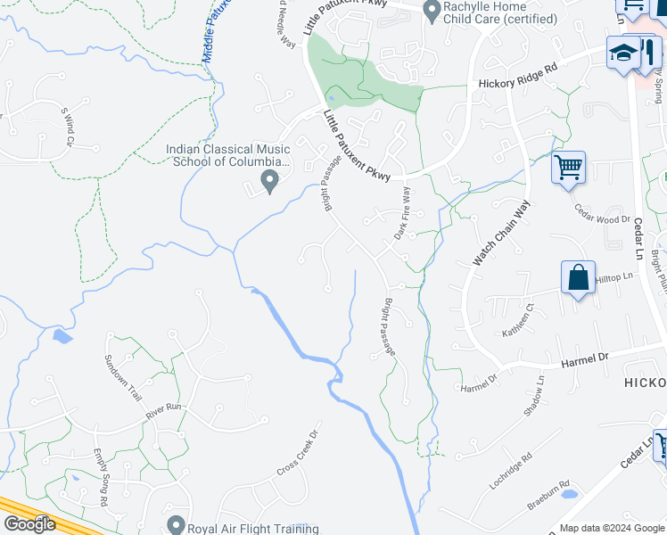map of restaurants, bars, coffee shops, grocery stores, and more near 11729 Morningmist Lane in Columbia