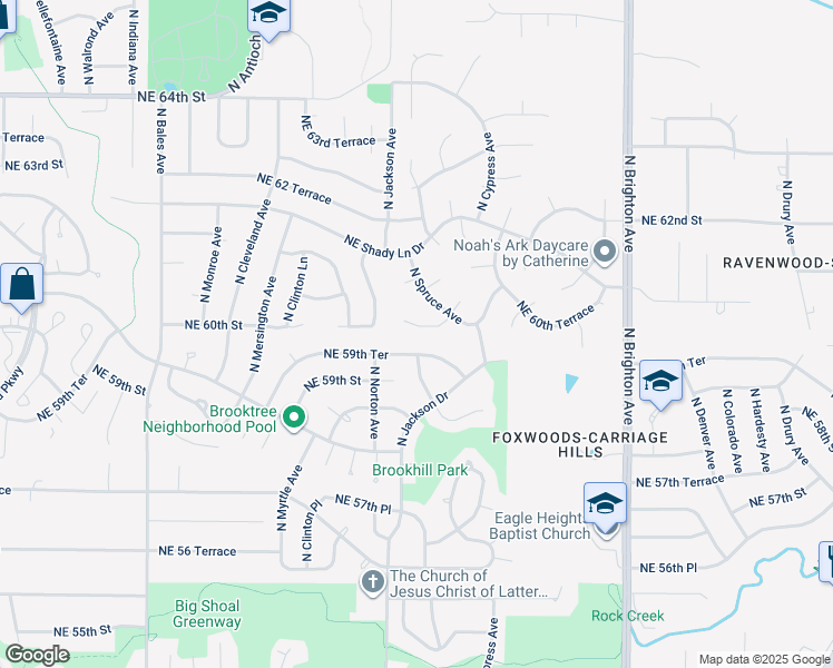 map of restaurants, bars, coffee shops, grocery stores, and more near 4225 Northeast 60th Court in Kansas City