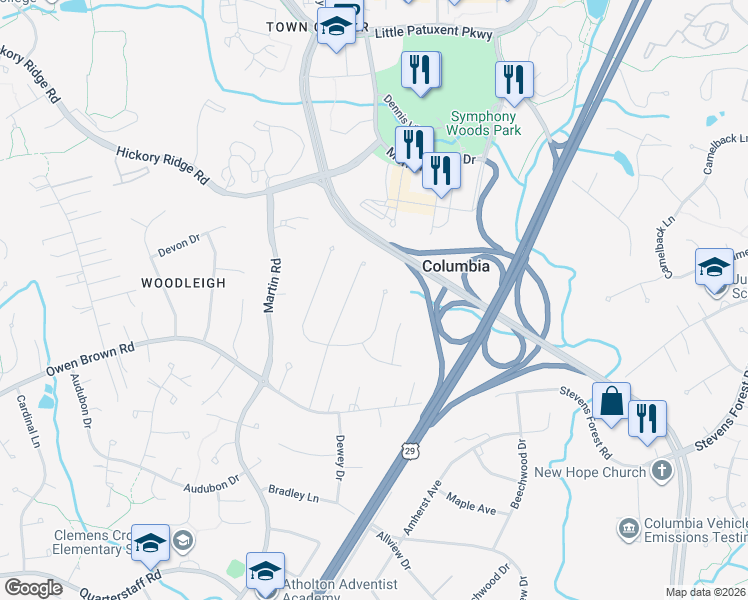 map of restaurants, bars, coffee shops, grocery stores, and more near 6093 Covington Road in Columbia