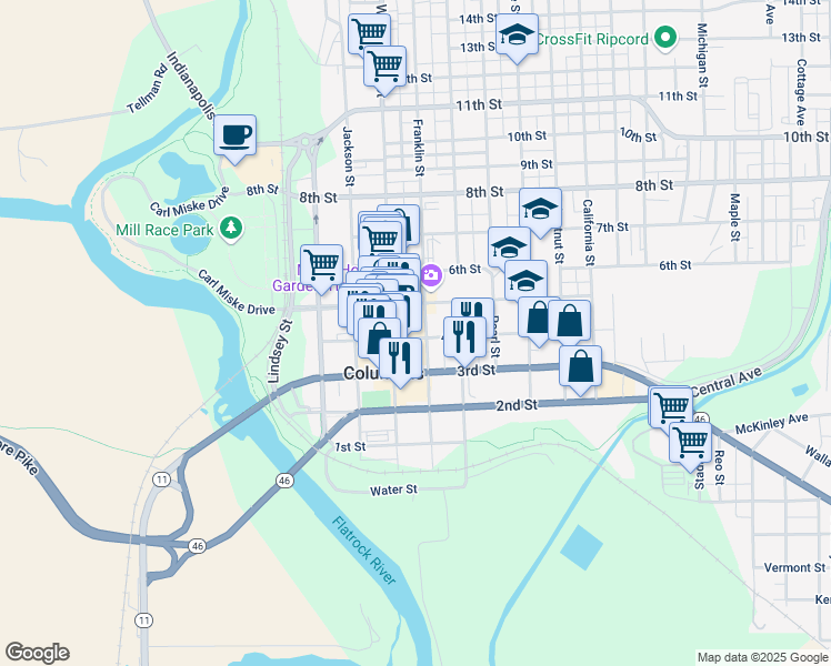 map of restaurants, bars, coffee shops, grocery stores, and more near 430 4th Street in Columbus