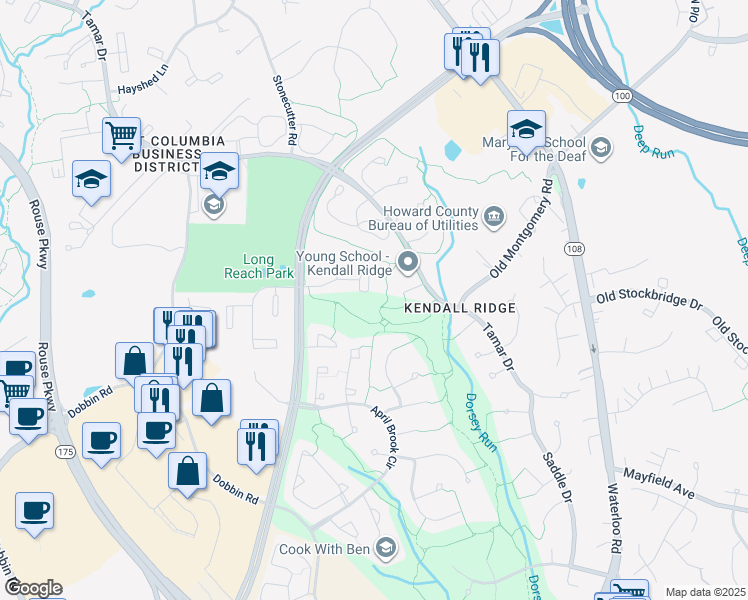map of restaurants, bars, coffee shops, grocery stores, and more near 6170 Good Hunters Ride in Columbia