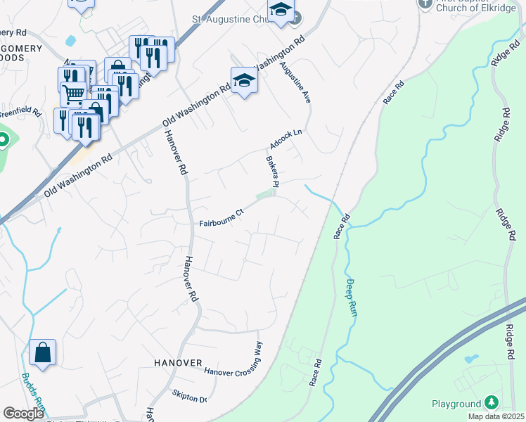 map of restaurants, bars, coffee shops, grocery stores, and more near 6178 Fairbourne Court in Hanover