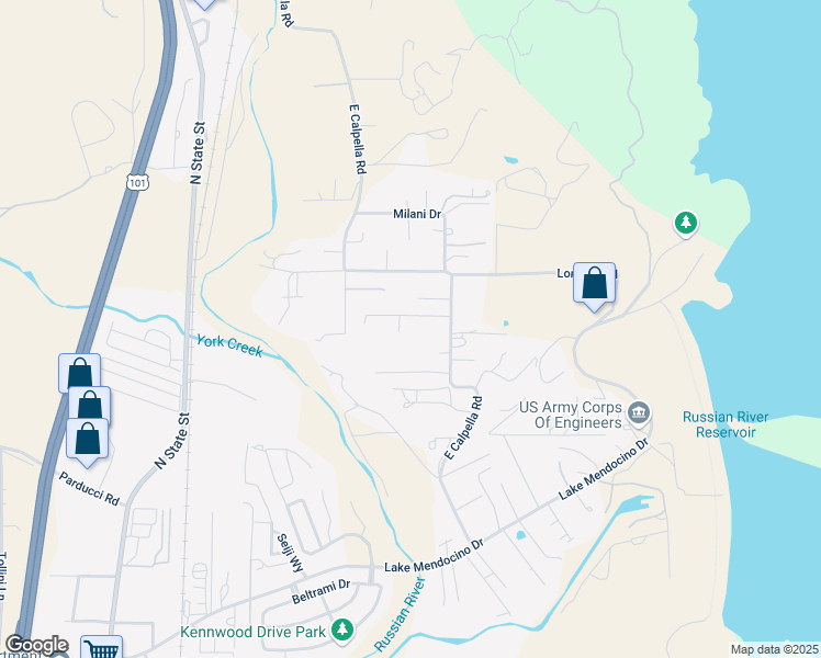 map of restaurants, bars, coffee shops, grocery stores, and more near 401 Stutsman Road in Ukiah