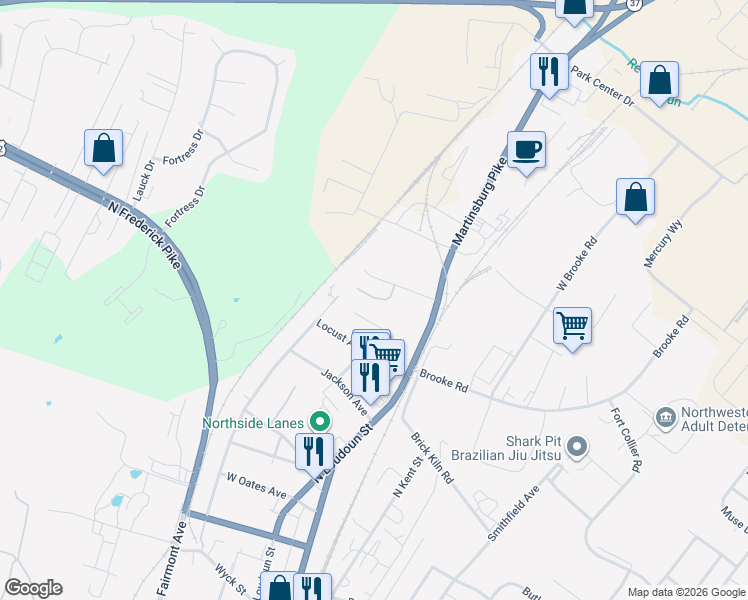 map of restaurants, bars, coffee shops, grocery stores, and more near 110 Star Fort Drive in Winchester