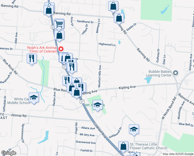 map of restaurants, bars, coffee shops, grocery stores, and more near 5826 Monfort Hills Avenue in Cincinnati