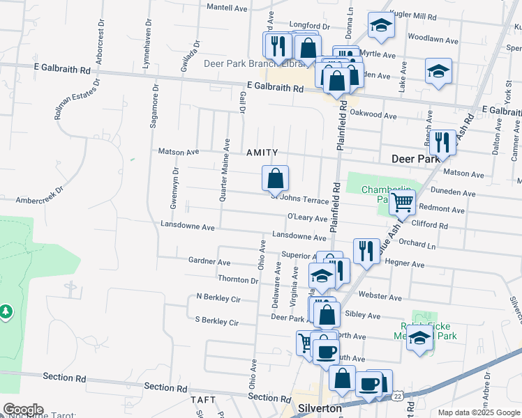 map of restaurants, bars, coffee shops, grocery stores, and more near 3909 O'Leary Avenue in Cincinnati