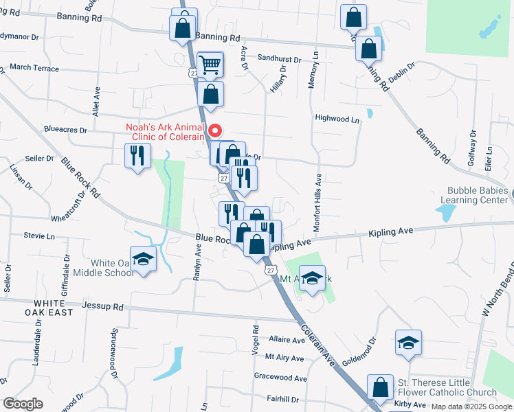 map of restaurants, bars, coffee shops, grocery stores, and more near 5944 Colerain Avenue in Cincinnati