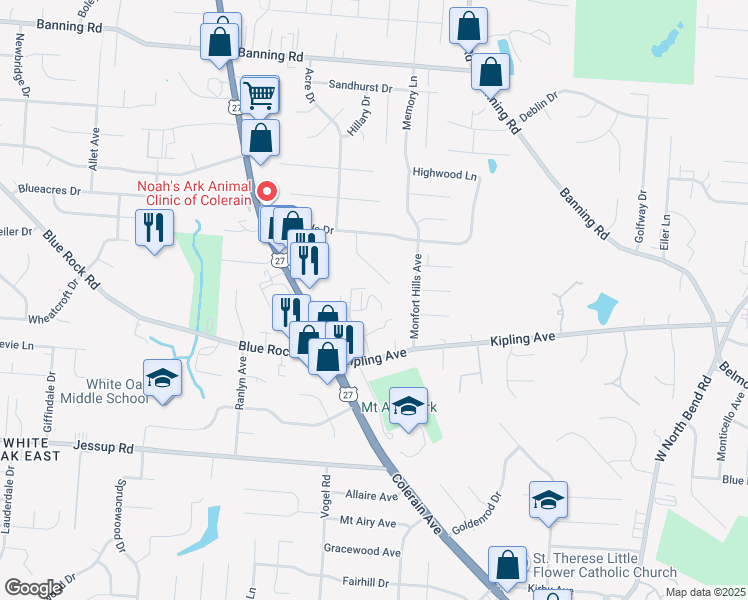 map of restaurants, bars, coffee shops, grocery stores, and more near 2618 Chesterfield Court in Cincinnati