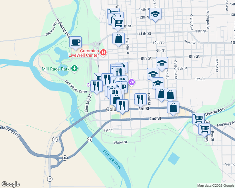 map of restaurants, bars, coffee shops, grocery stores, and more near 326 4th Street in Columbus