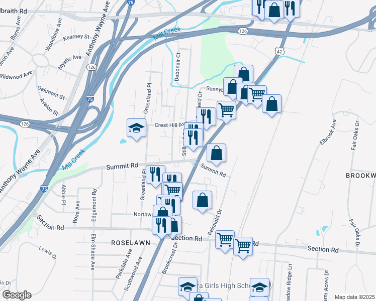 map of restaurants, bars, coffee shops, grocery stores, and more near in Cincinnati