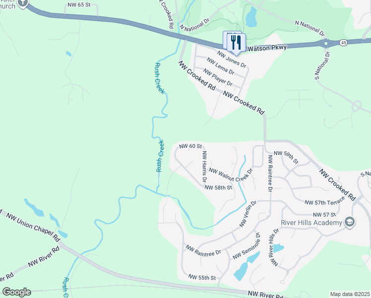 map of restaurants, bars, coffee shops, grocery stores, and more near 5912 Northwest Oak Cove in Kansas City