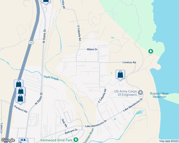 map of restaurants, bars, coffee shops, grocery stores, and more near 401 Stutsman Road in Ukiah