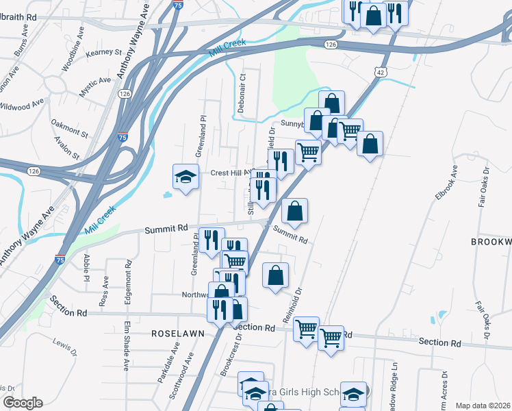 map of restaurants, bars, coffee shops, grocery stores, and more near in Cincinnati