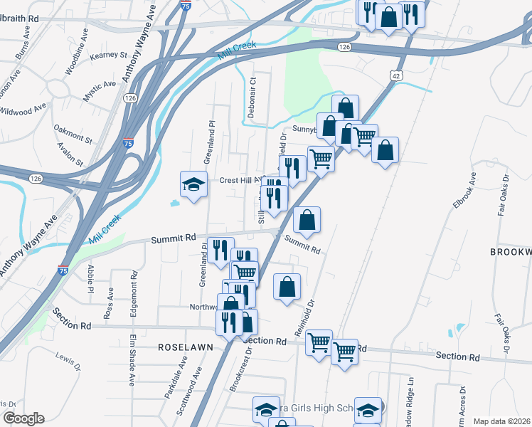 map of restaurants, bars, coffee shops, grocery stores, and more near in Cincinnati